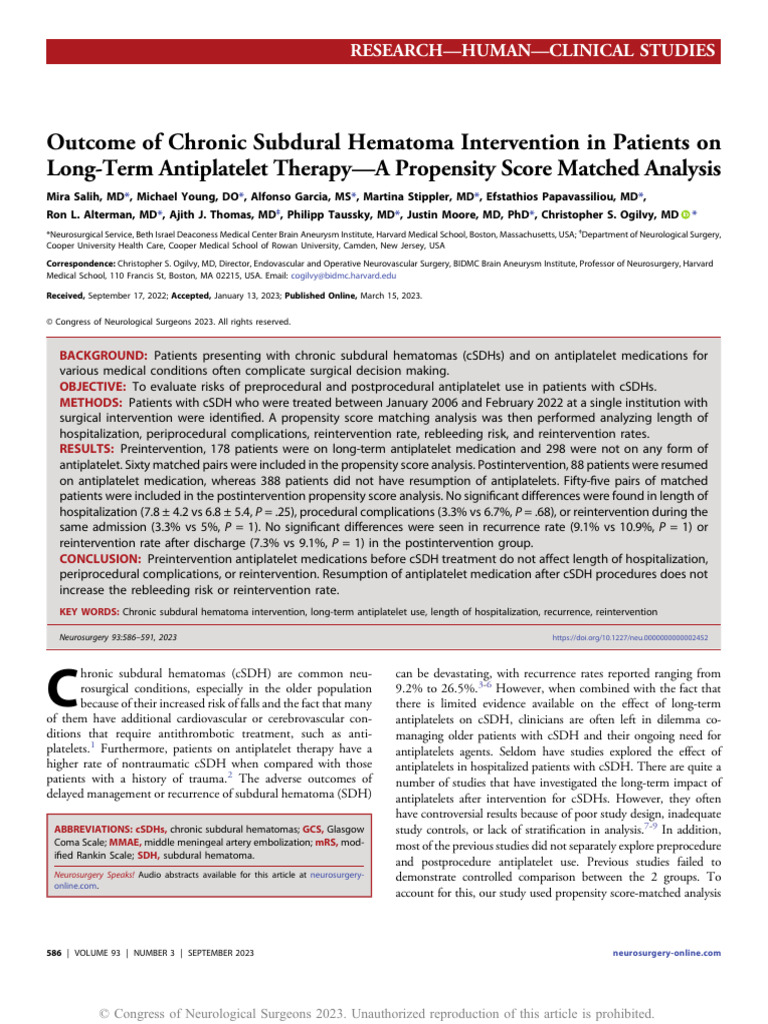 Outcome of Chronic Subdural Hematoma Intervention.12 | PDF ...