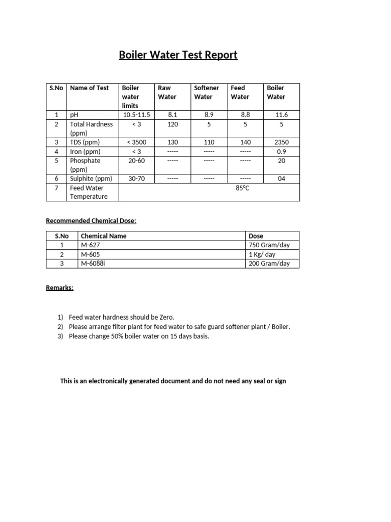 Boiler Water Test Report | PDF