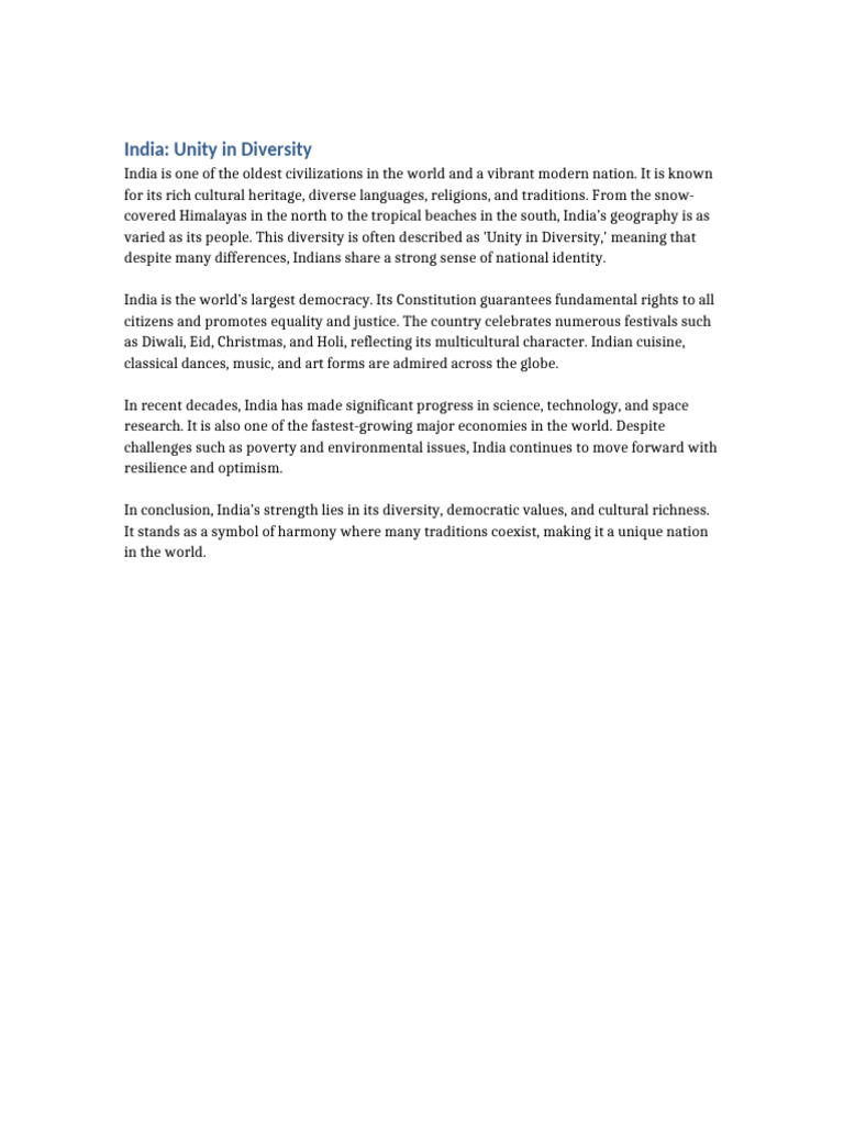 Essay India Unity in Diversity | PDF