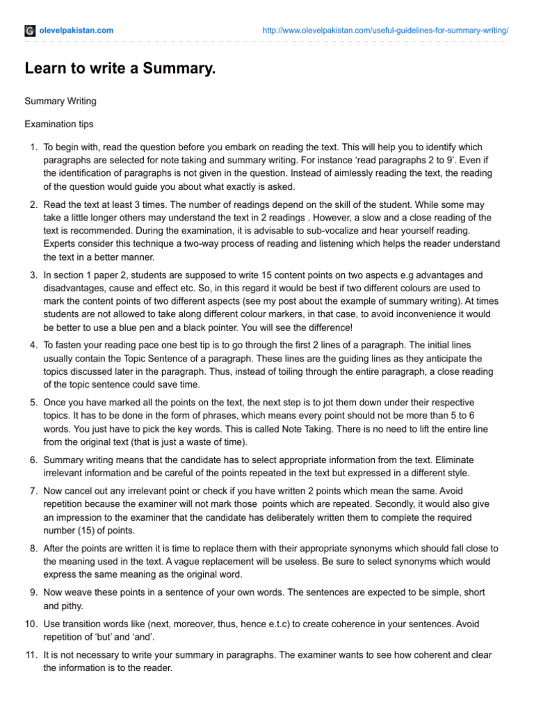 Olevelpakistan.com-Learn to Write a Summary | PDF | Human Communication ...