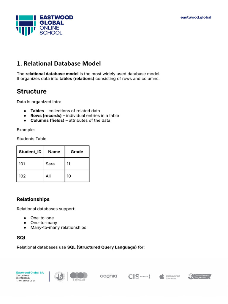 Types of Database Models | PDF | Databases | Relational Database