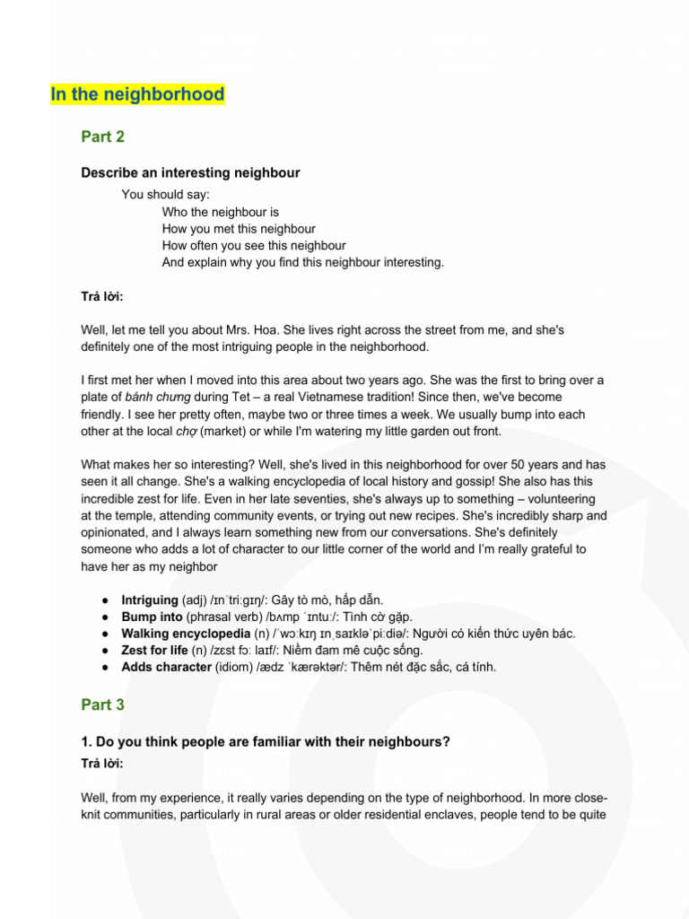 In The Neighborhood: Describe An Interesting Neighbour | PDF
