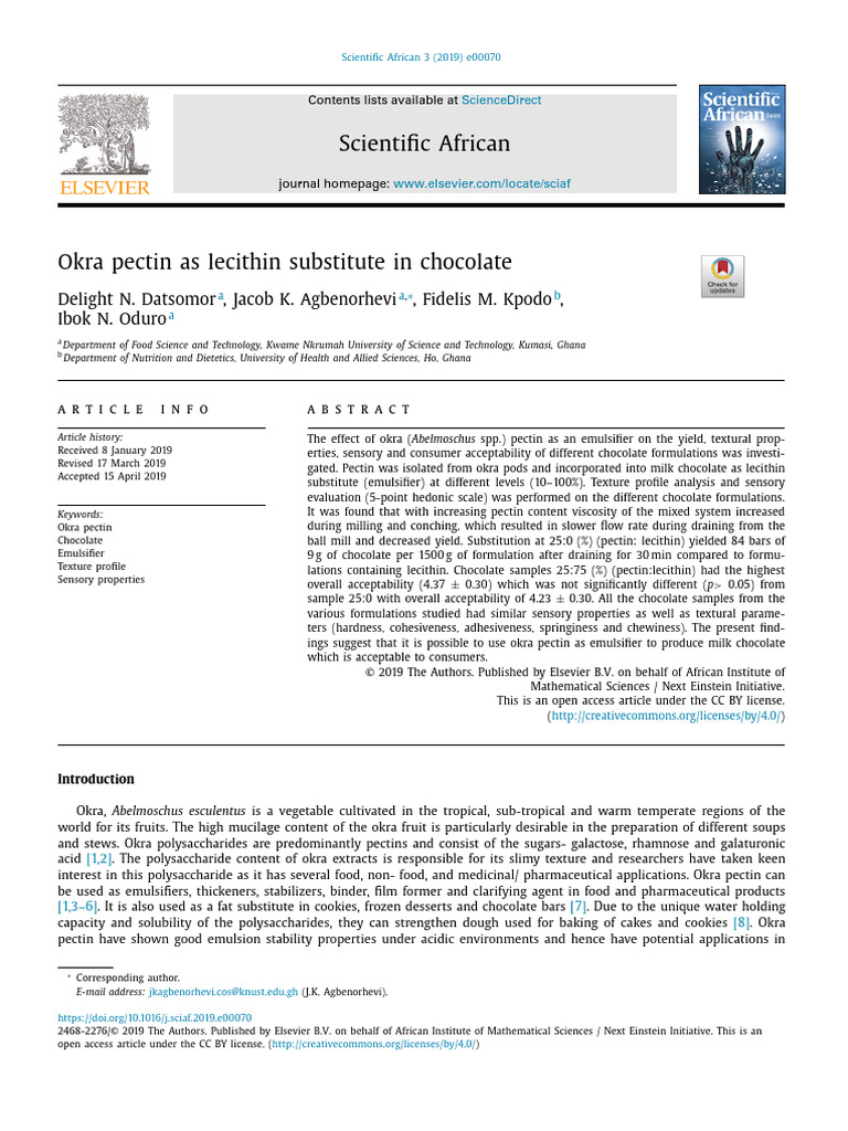 Pectin As Emulsifiers Substitute | PDF | Chocolate | Emulsion