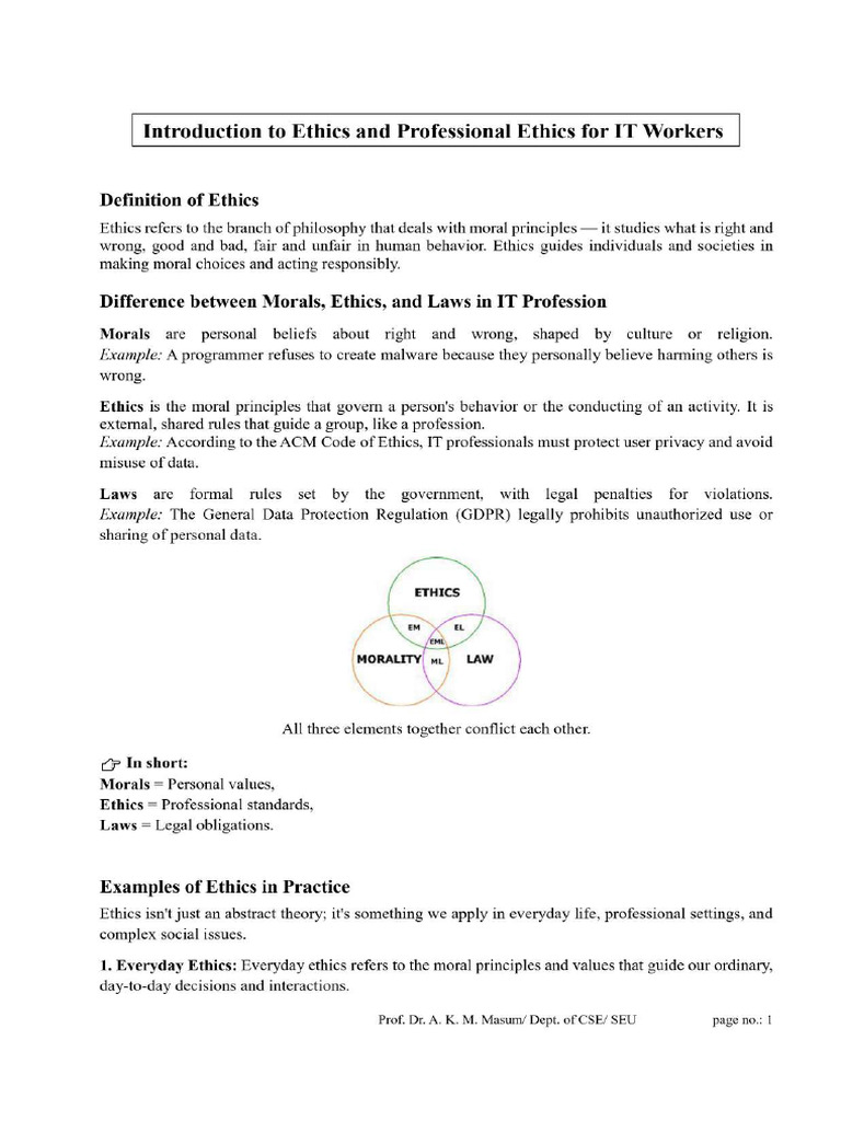 Lecture Note of Engineering Ethics (Chapter 1) - For Student | PDF