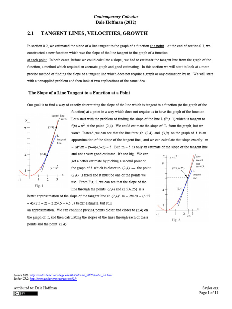 Tangent Lines Velocities Growth | PDF | Slope | Tangent