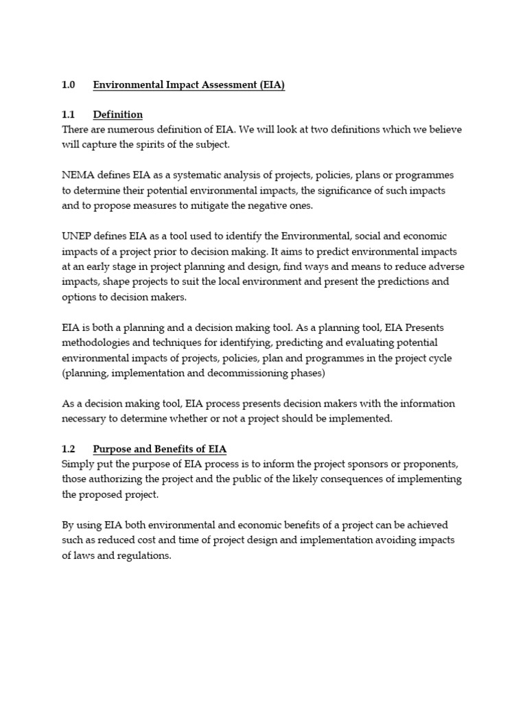 1.0 Introduction EIA | PDF | Environmental Impact Assessment | Economies