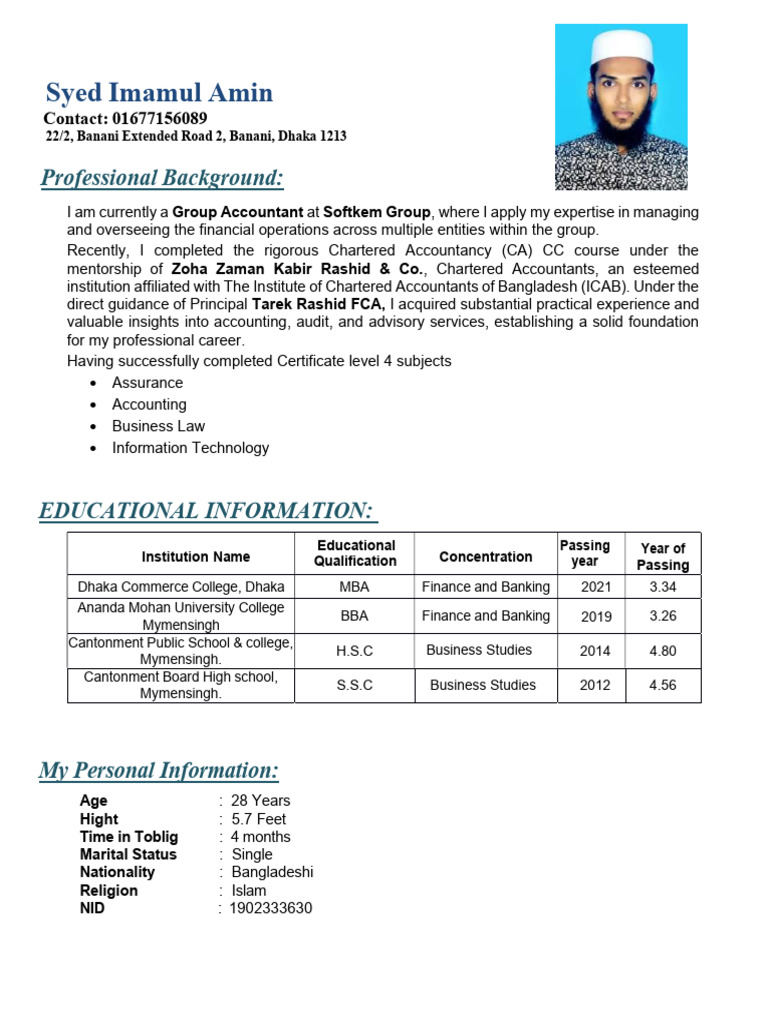 CV of Syed Imamul Amin | PDF | Bangladesh