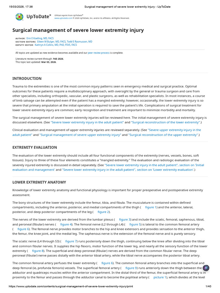 Surgical Management of Severe Lower Extremity Injury - UpToDate | PDF ...