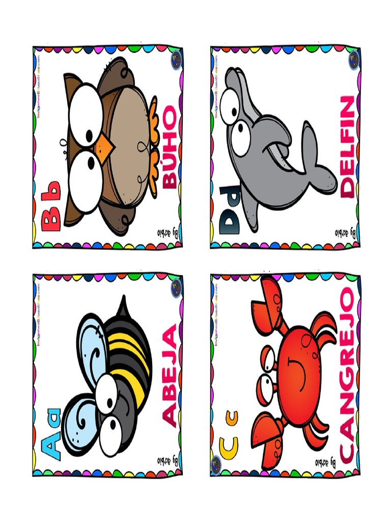 Abecedario de Animales en Tarjetas para Plastificar Tamaño 2 | PDF