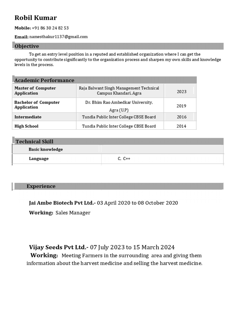 Robil Kumar Cv (1) | PDF
