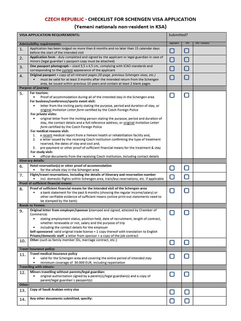 Checklist Vfs Sau Yemeni Applicants | PDF | Travel Visa | Passport