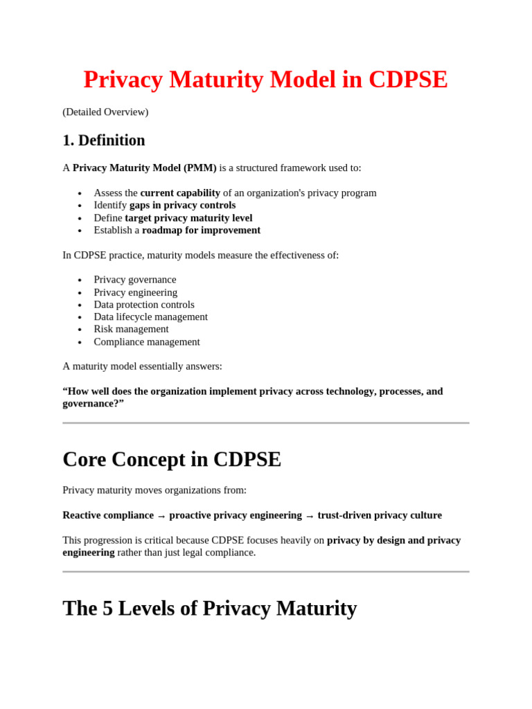 Privacy Maturity Model in CDPSE | PDF | Information Privacy ...