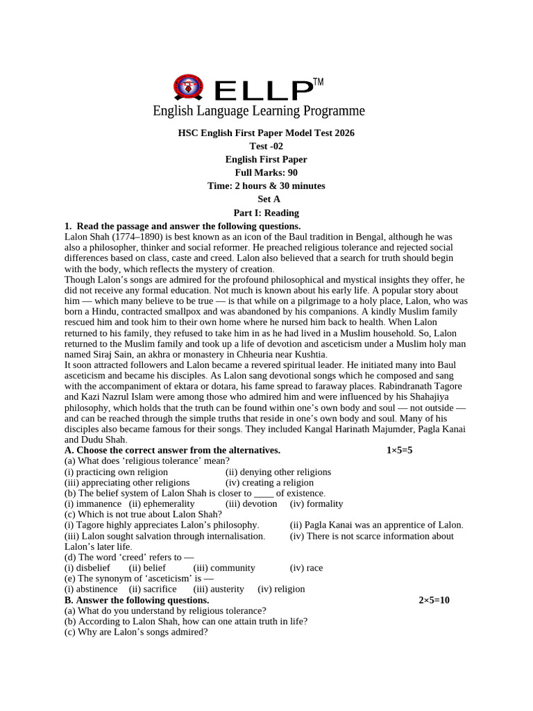 Model Test (Test-2 Set A, B) | PDF