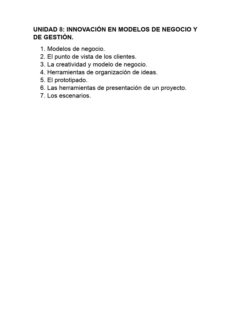 Unidad 8 Innovación en Modelos de Negocio y de Gestión .Docx | PDF ...