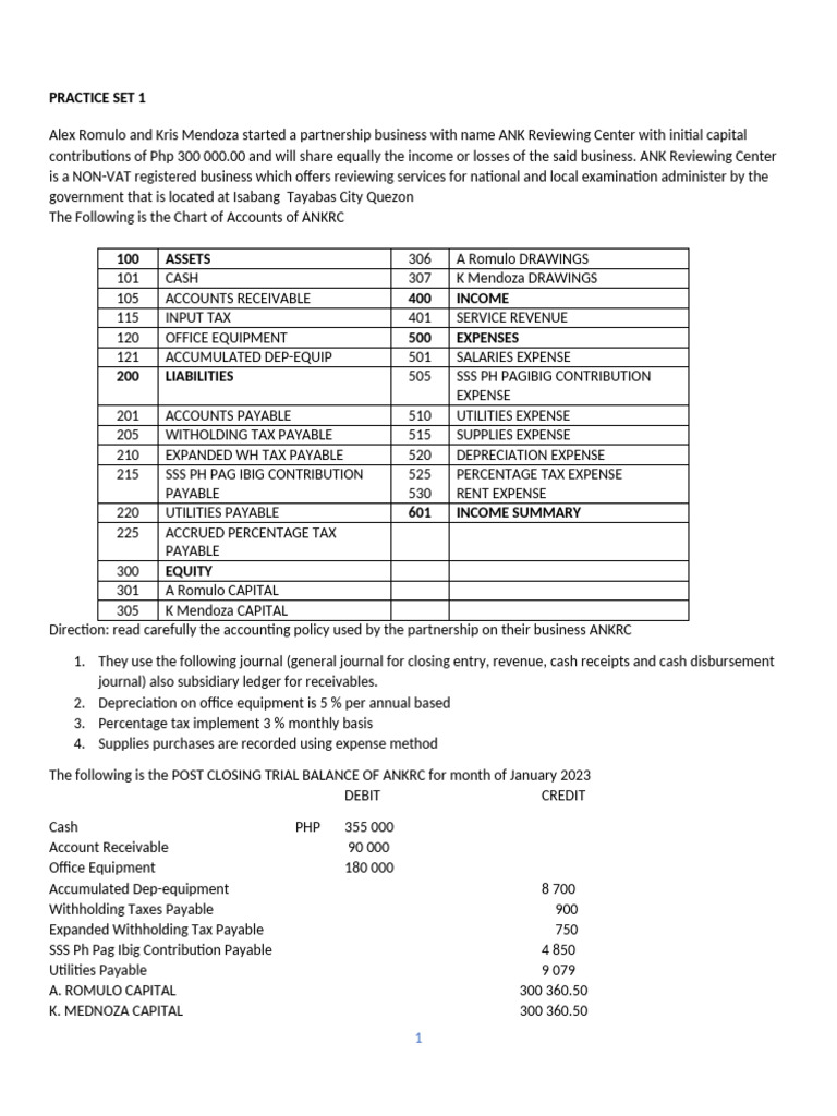 Partnership Chart of Accounts | PDF | Debits And Credits | Expense