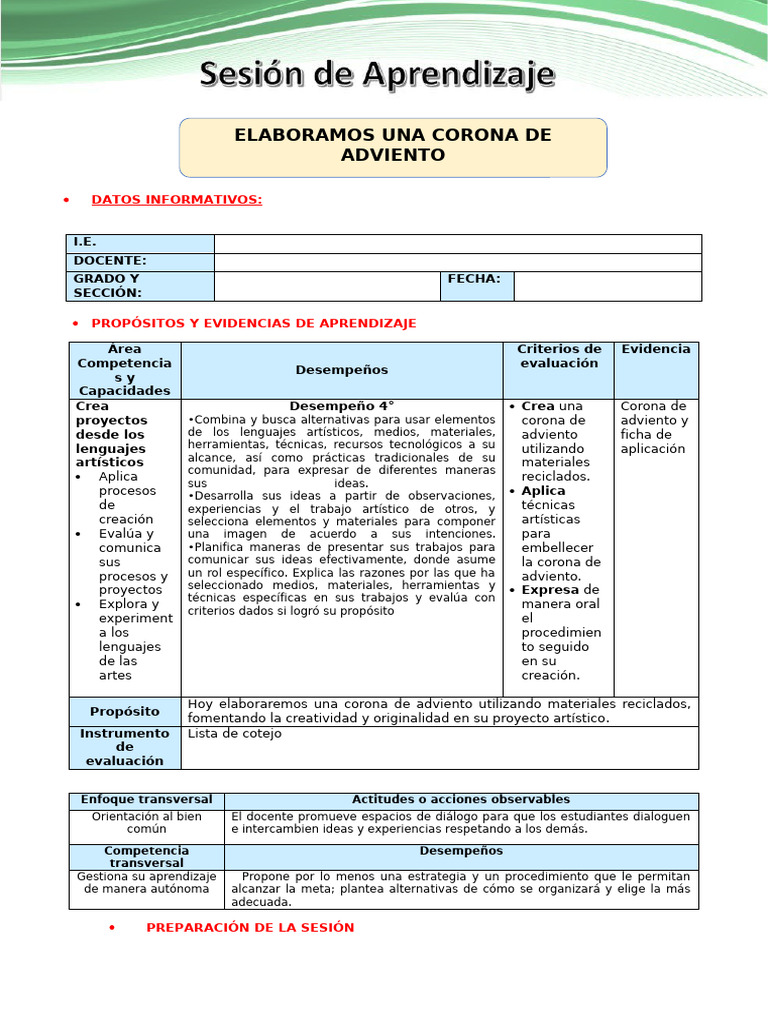 Ses Ayc Vier 29 Corona de Adviento | PDF | Evaluación