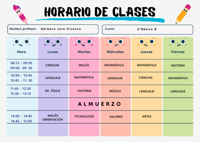 Horario de Clases 5to B | PDF