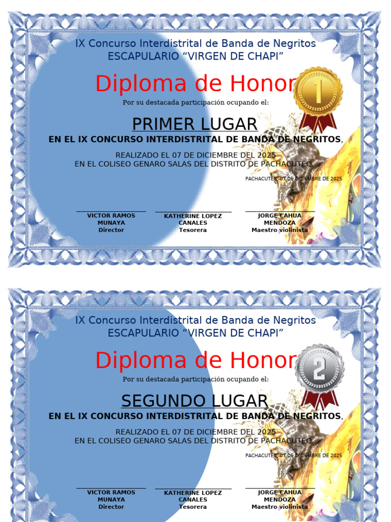 Diploma de Honor Primer Segundo y Tercer Lugar | PDF