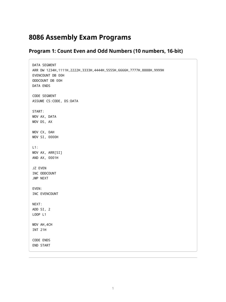 8086 Exam Programs Notes | PDF