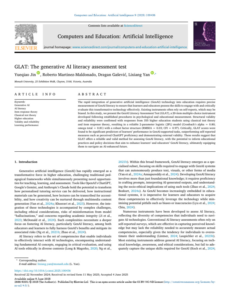 Jin Et Al - 2025 - GLAT - The Generative AI Literacy Assessment Test ...