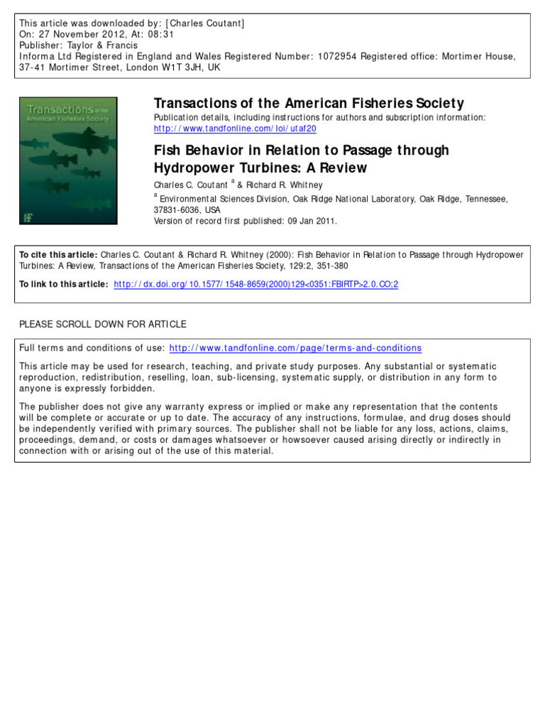 Fish Behavior in Relation To Passage THR | PDF | Columbia River | Dam
