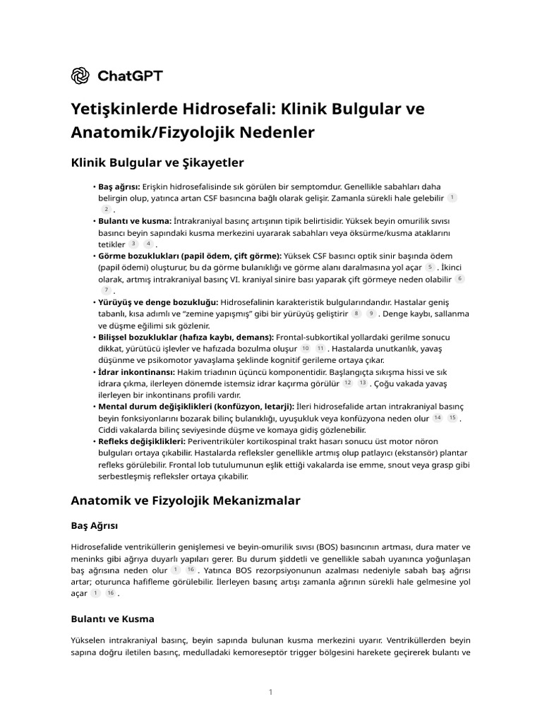 Yetişkinlerde Hidrosefali - Klinik Bulgular Ve Anatomik - Fizyolojik ...