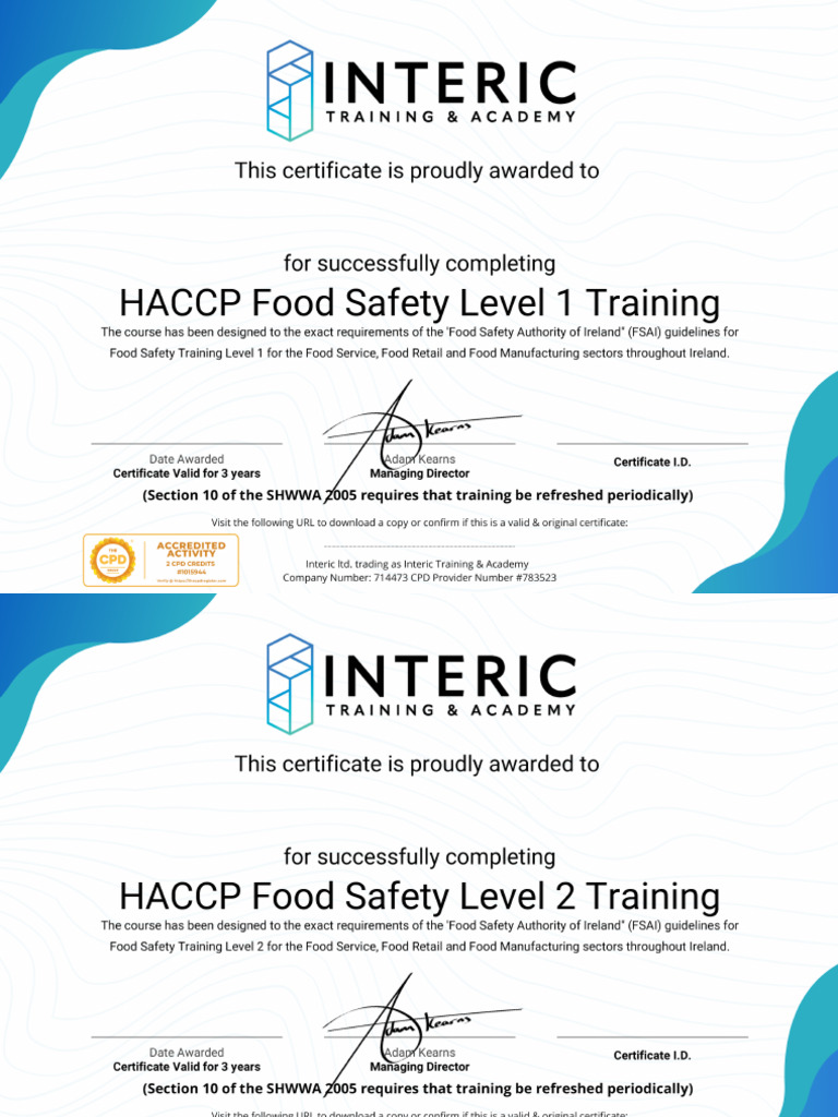 Certificate Haccp Level 1 2 Food Safety 66fef8bc4390d752980b299e | PDF