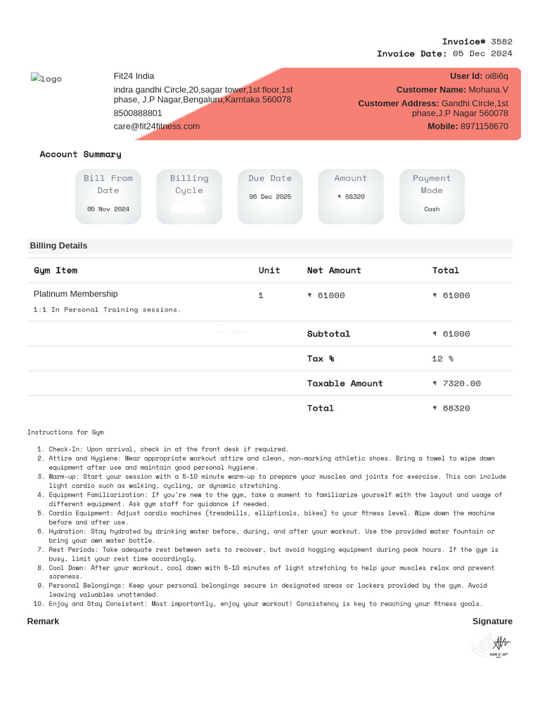 Gym bill Mohan. | PDF | Physical Fitness | Physical Exercise