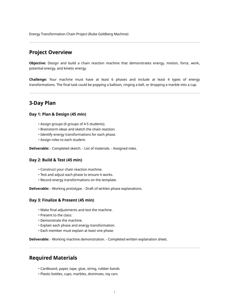 Energy Chain Project Packet | PDF | Physics