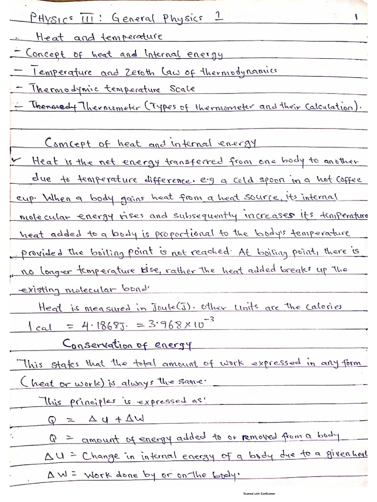 PHY 111 Heat and Temperature Note | PDF