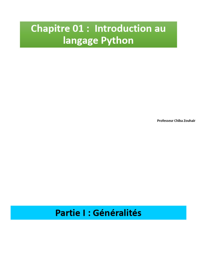 Chapitre1 - Introduction Au Langage Python | PDF