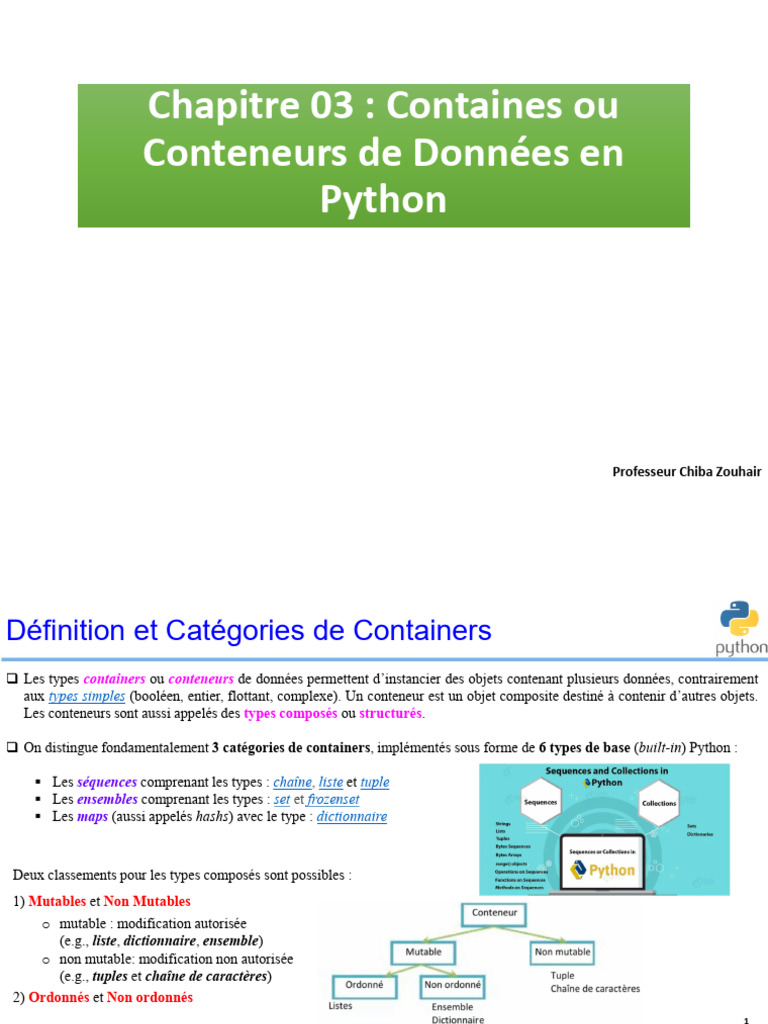 Chapitre 03 - Containes Ou Conteneurs de Données en Python | PDF ...