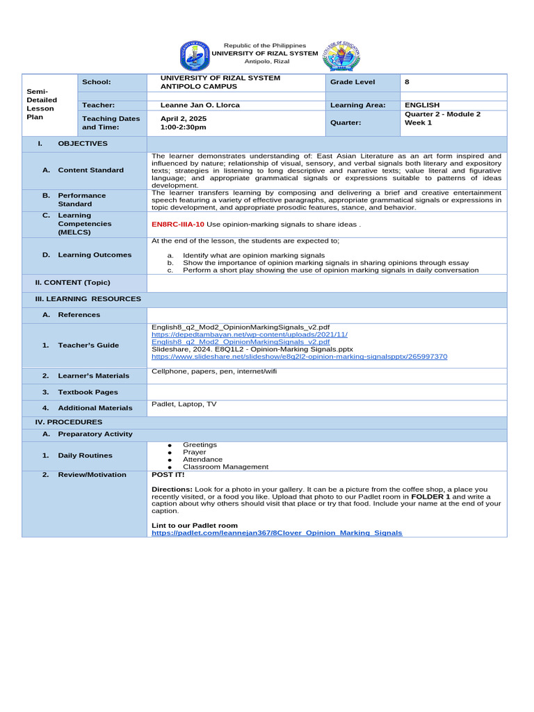 Llorca Lesson Plan Ttl2%f0%9f%8d%80 | PDF | Learning | Human Communication
