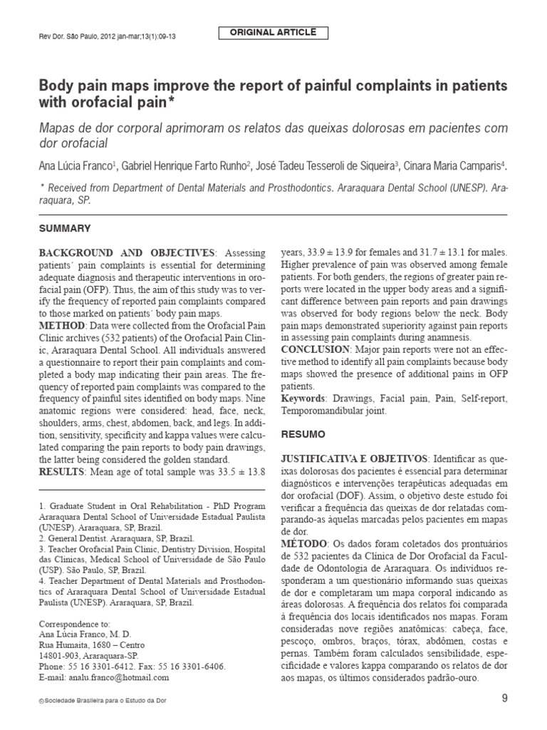 Body Pain Maps Improve The Report of Painful Complaints in Patients ...