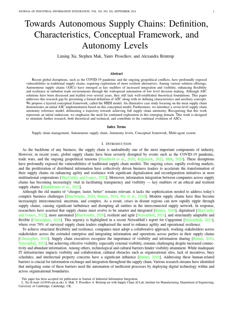 Towards Autonomous Supply Chains: Definition, Characteristics ...