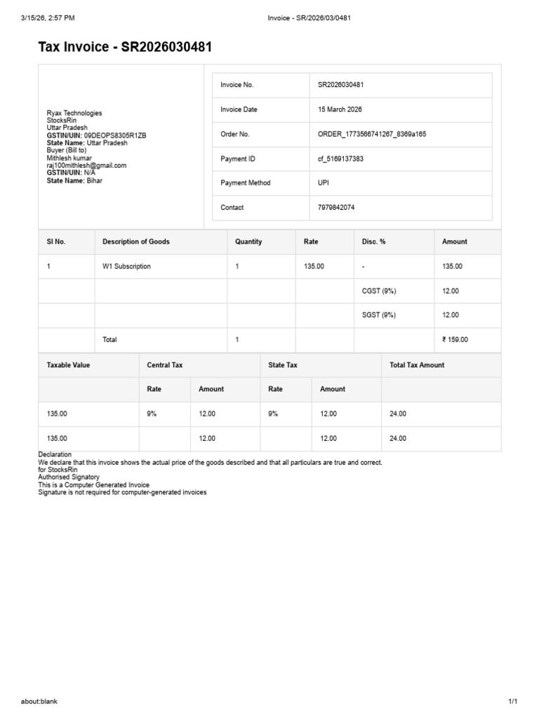 Invoice - SR - 2026 - 03 - 0481 | PDF | Invoice | Payments