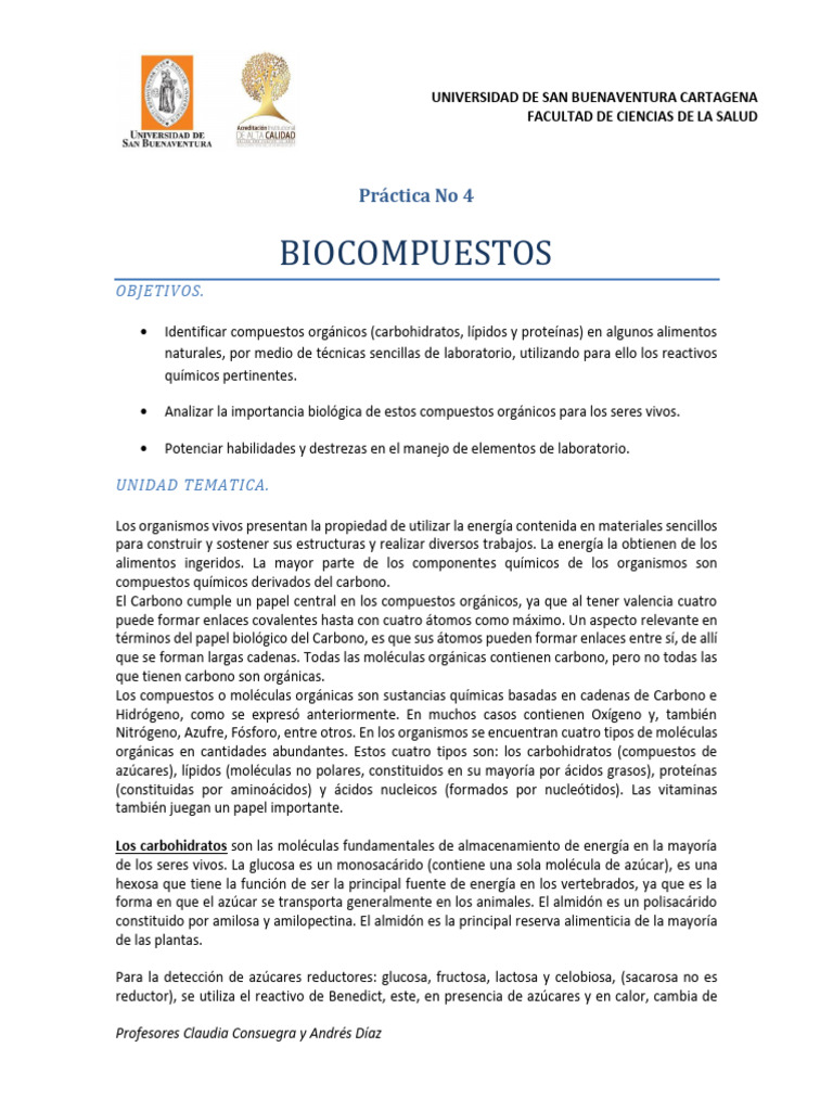 LAB No 4. DET. MACROMOLÉCULAS | PDF | Compuestos orgánicos | Proteínas