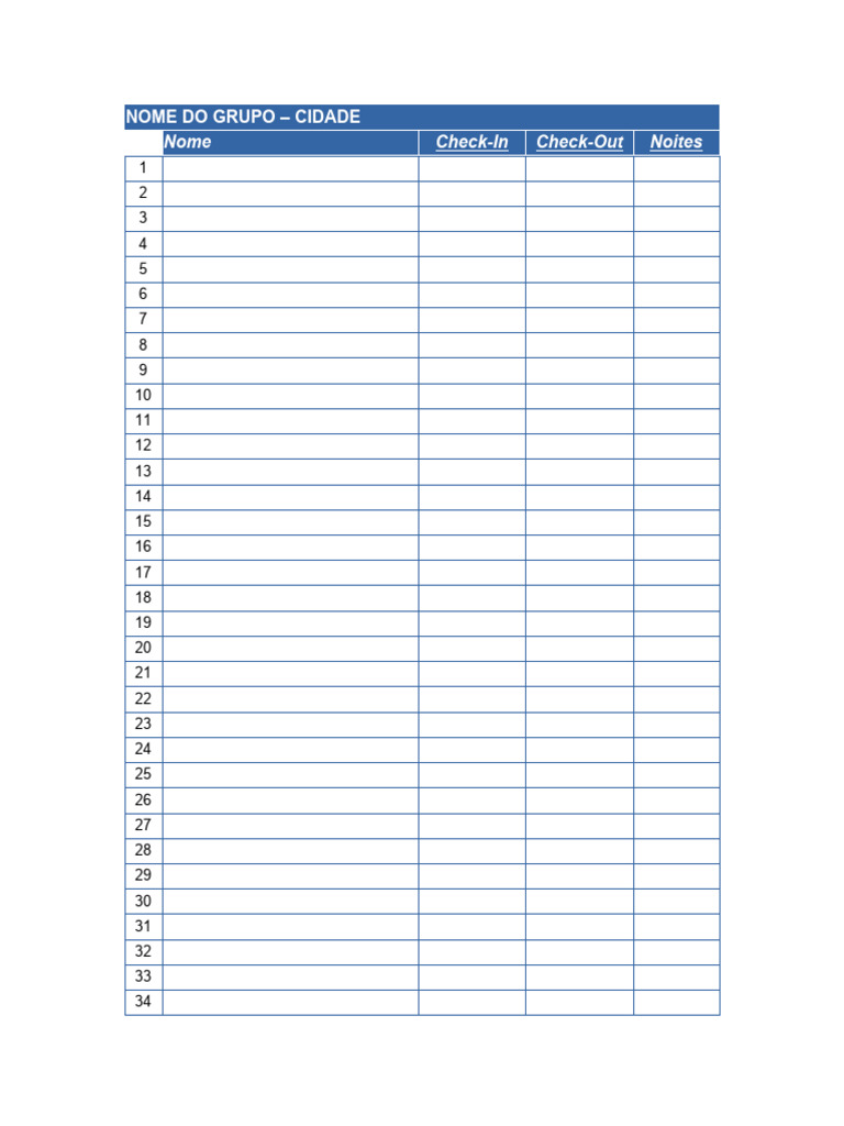 Material Complementar - Modelo Rooming List | PDF