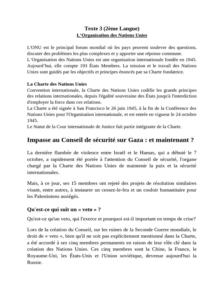 Texte 3 (2ème Langue) | PDF | Conseil de sécurité des Nations unies ...