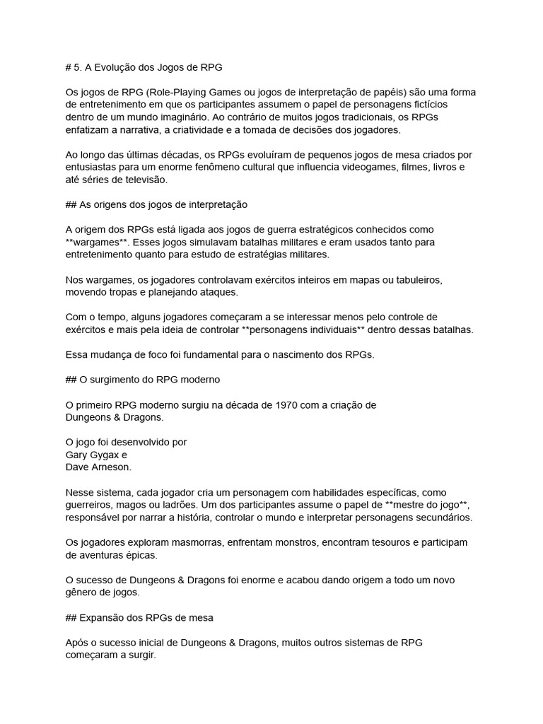 Cris A Evolução Dos Jogos de RPG | PDF | Jogos de RPG | Dungeons ...