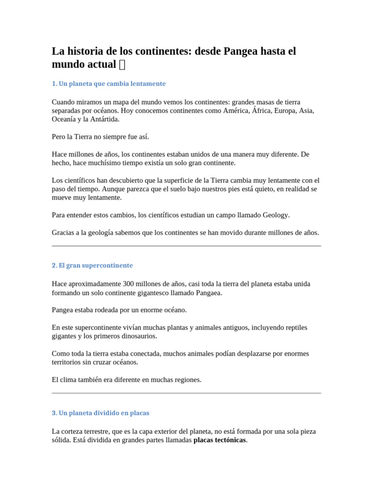 La Historia de Los Continentes Desde La Pangea | PDF | Continente | Tierra