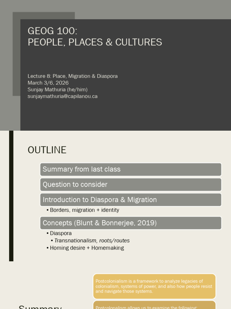GEOG 100 - Lecture 8 | PDF | Diaspora | Human Migration