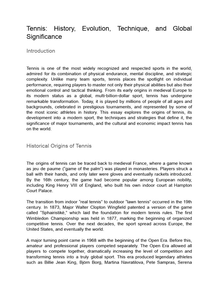 Tennis - History, Evolution, Technique, and Global Significance | PDF ...