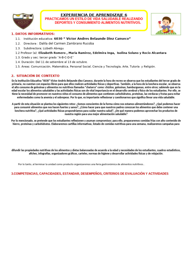 6ta UNIDAD - TERCER GRADO | PDF | Aprendizaje