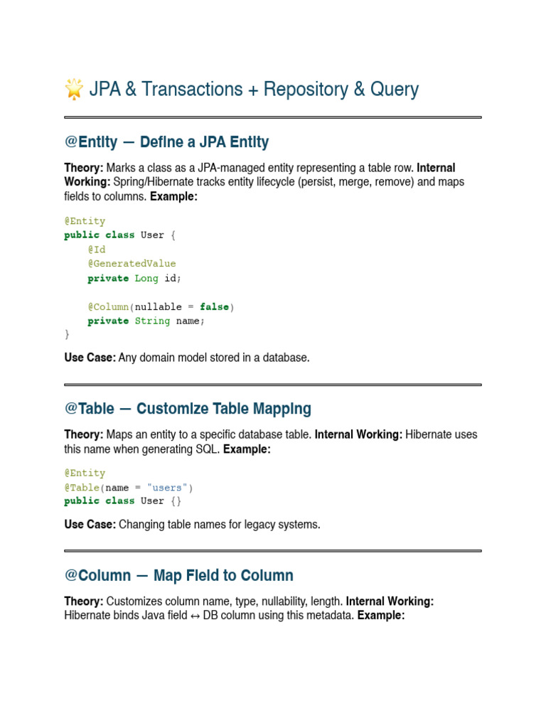 JPA Annotations in Spring | PDF | Information Technology | Databases