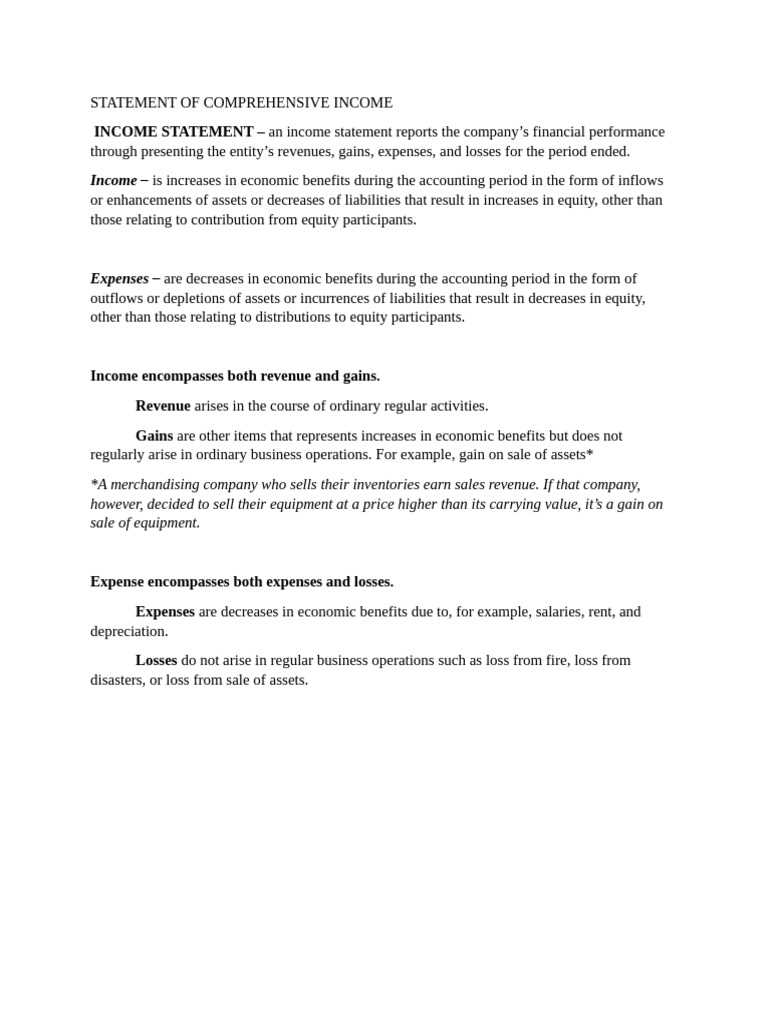Statement of Comprehensive Income | PDF | Expense | Income Statement