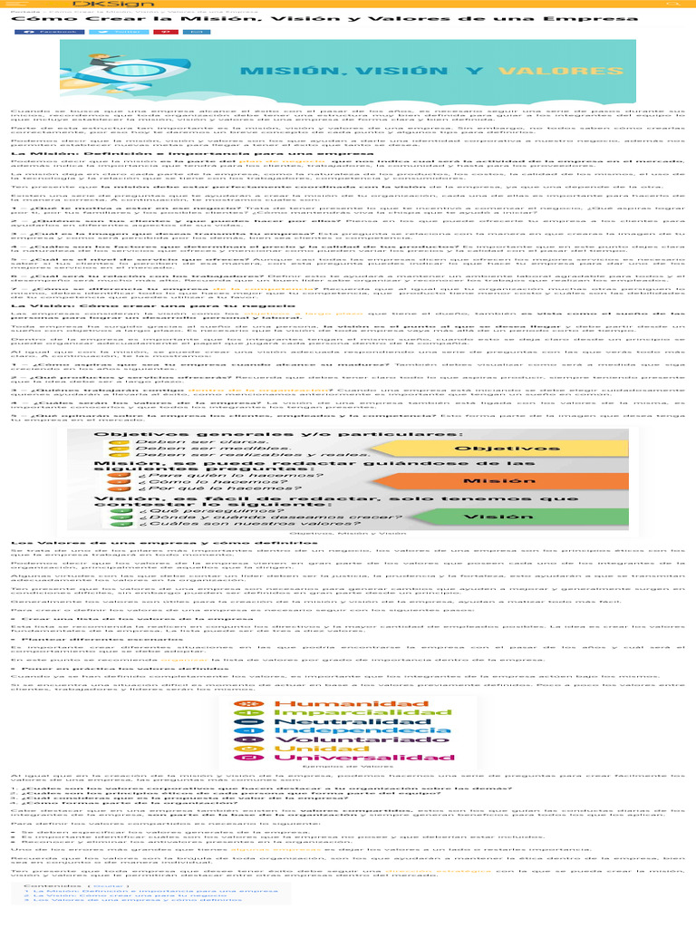 Cómo Crear La Misión, Visión y Valores de Una Empresa | PDF | Mercado ...