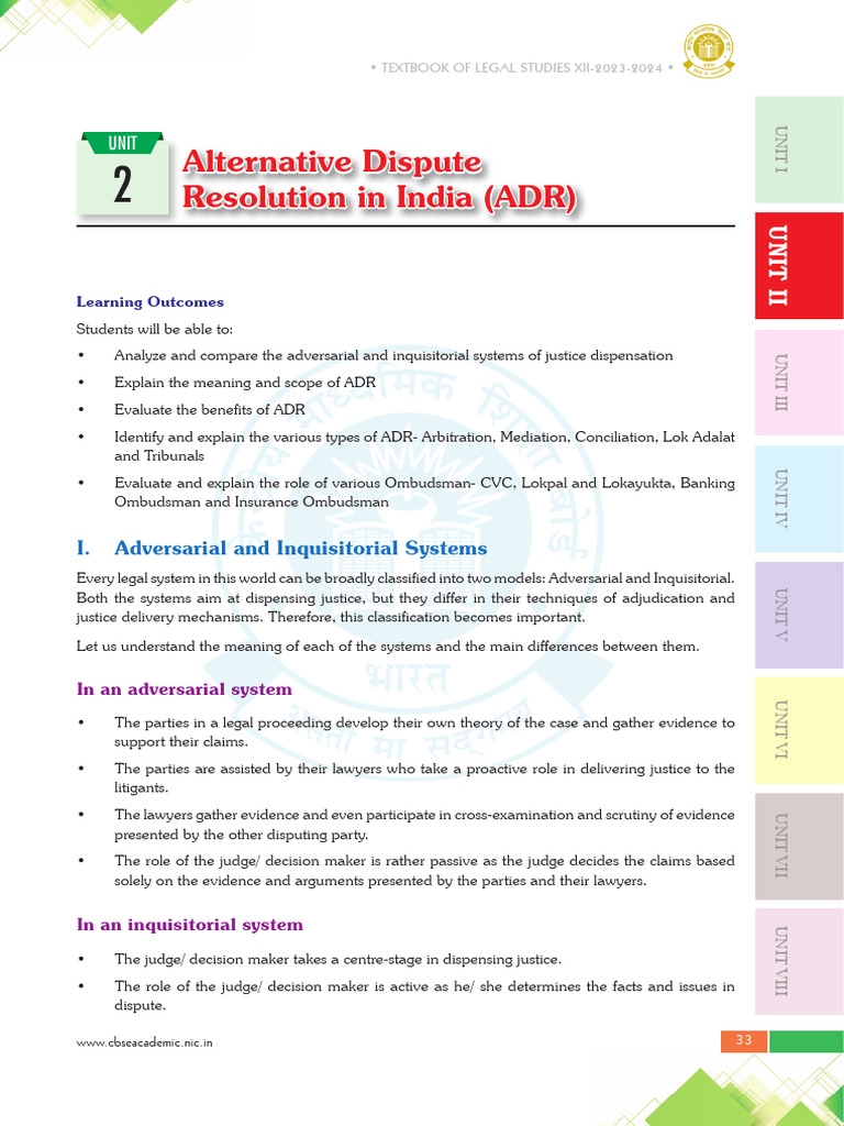 UNIT - 2, Class 12 Legal Studies | PDF | Mediation | Alternative ...