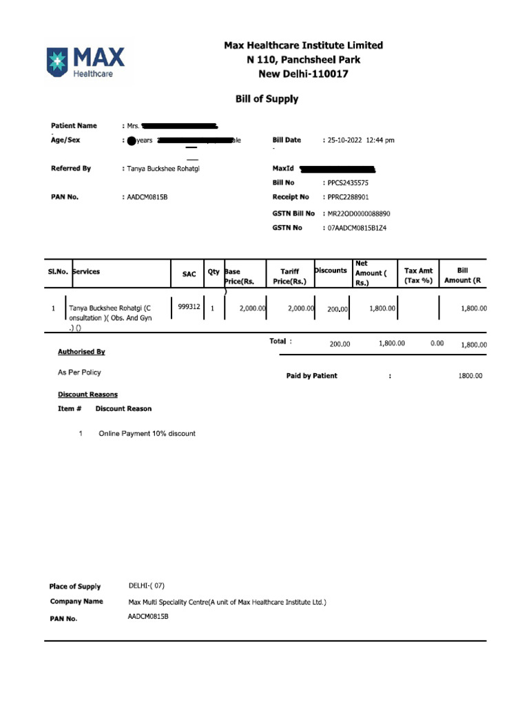 Opd Bill Max | PDF