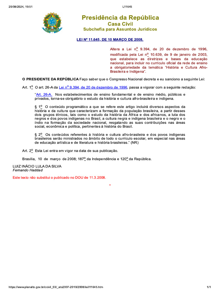 04 - LEI Nº 11.645, DE 10 MARÇO DE 2008. | PDF